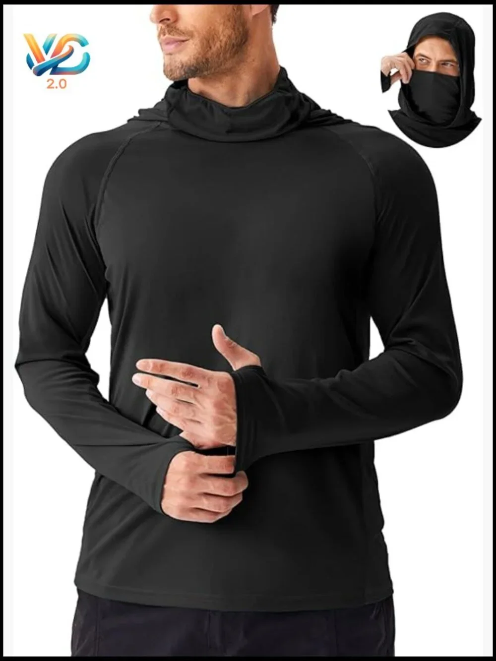 Men's UPF 50+ Sun Protection Hoodie with Mask Long Sleeve Rash Guard Fishing